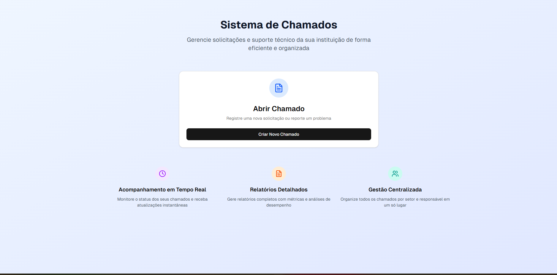 Prévia do projeto Criação de Chamados